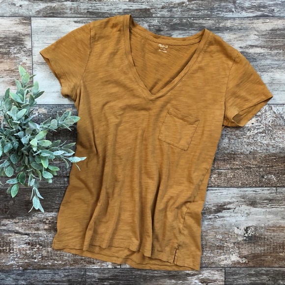 Madewell Tops - Madewell | Mustard V-Neck Pocket Tee